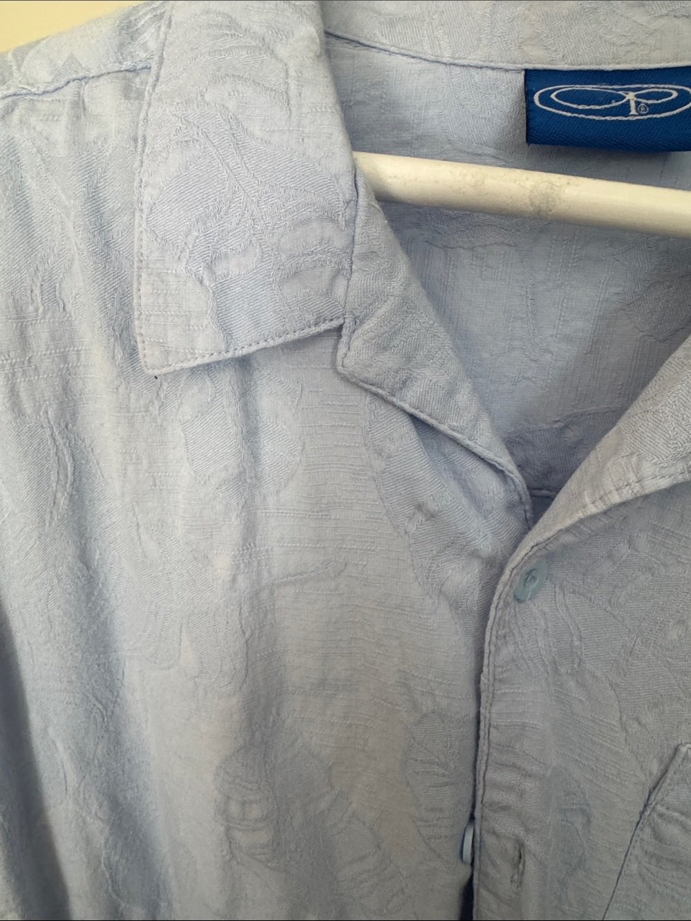 OP Light Blue Textured Button-Down Camp Collar Shirt
